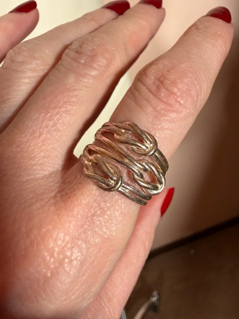 Vintage Sterling Silver Oversized Triple Love Knot Modernist Wide Band Ring Sz7